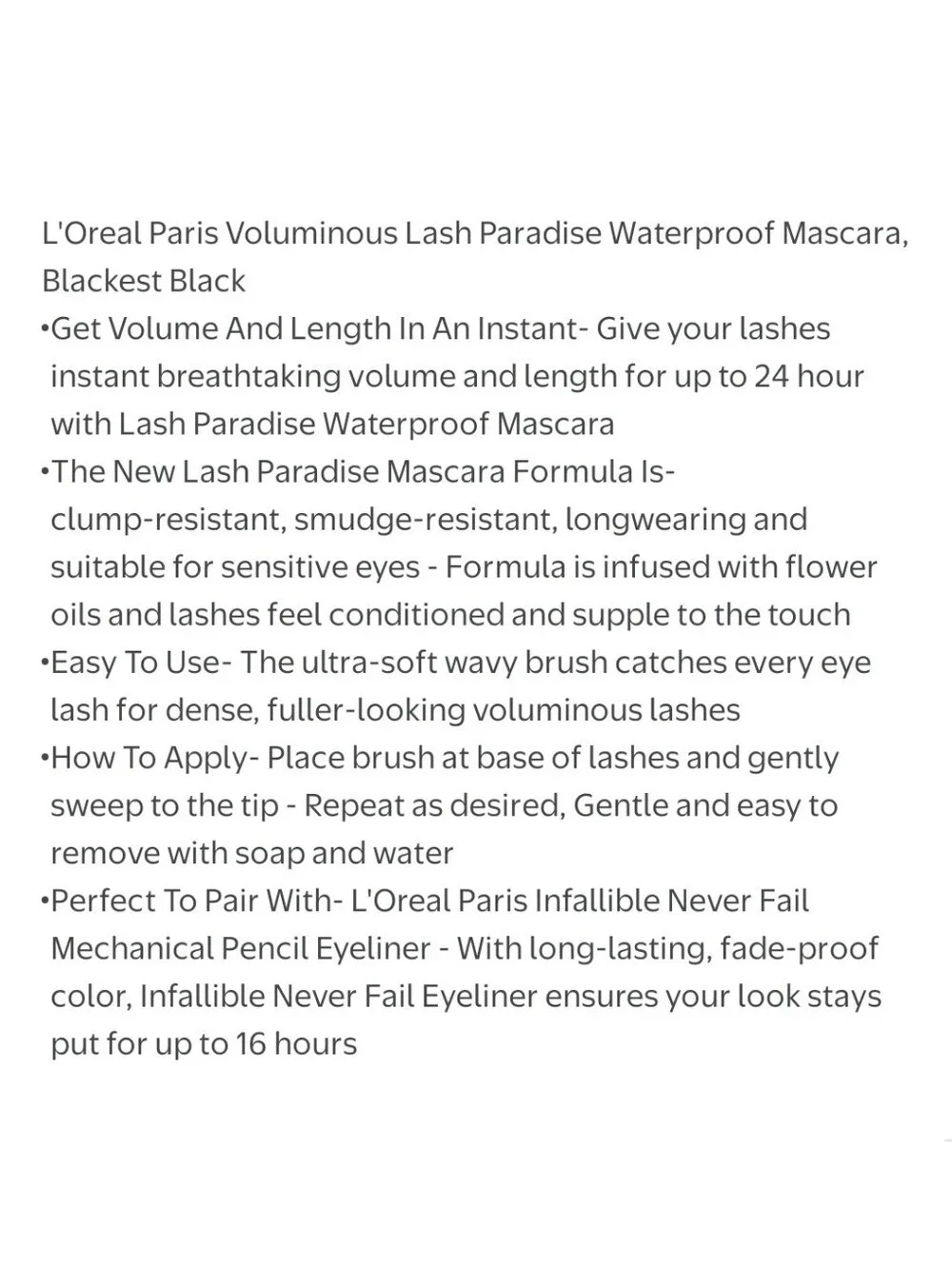 🐢2/$15 Loreal Paris Voluminous Lash Paradise Waterproof Mascara Blackest Black